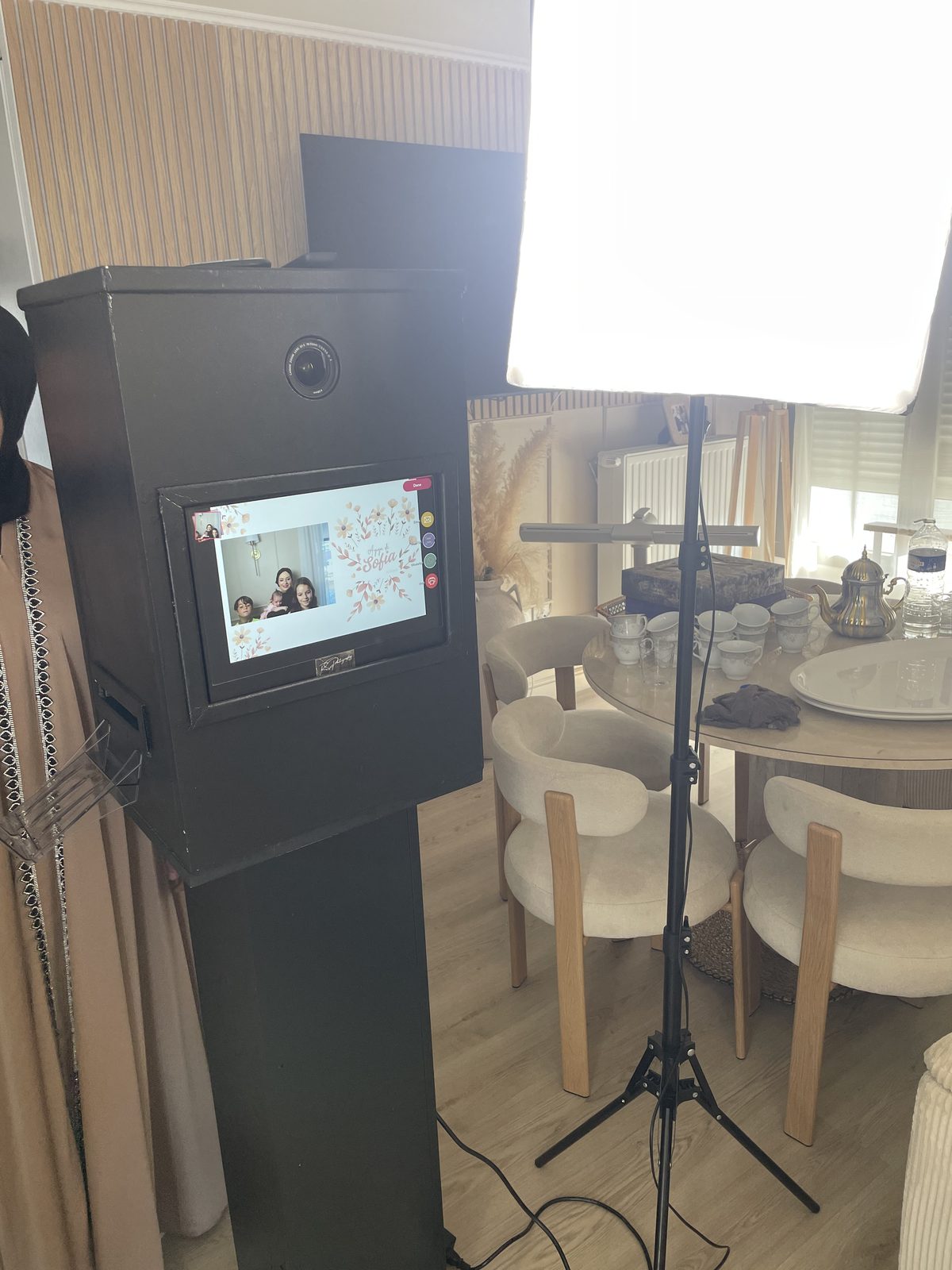Photobooth avec template personnalisé pour une naissance, installé à domicile
